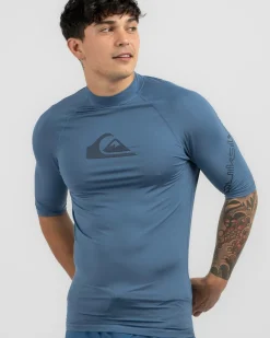 Quiksilver All Time Short Sleeve Rash Vest Aegean Blue Heather Sale