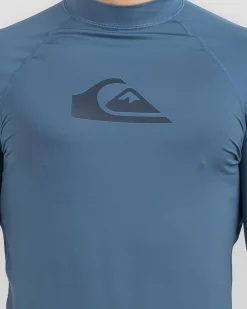 Quiksilver All Time Short Sleeve Rash Vest Aegean Blue Heather Sale