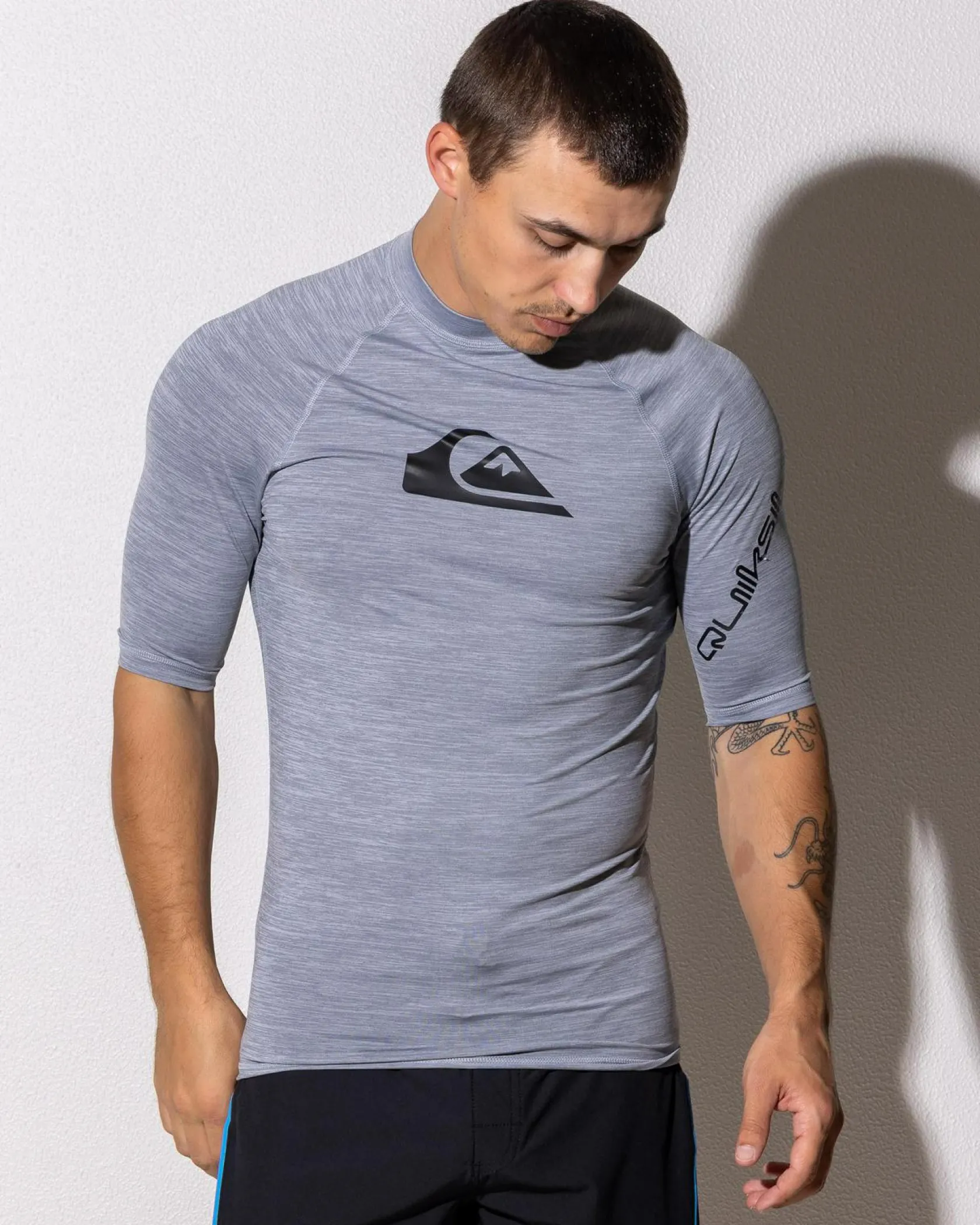 Quiksilver All Time Short Sleeve Rash Vest Quarry Heather New