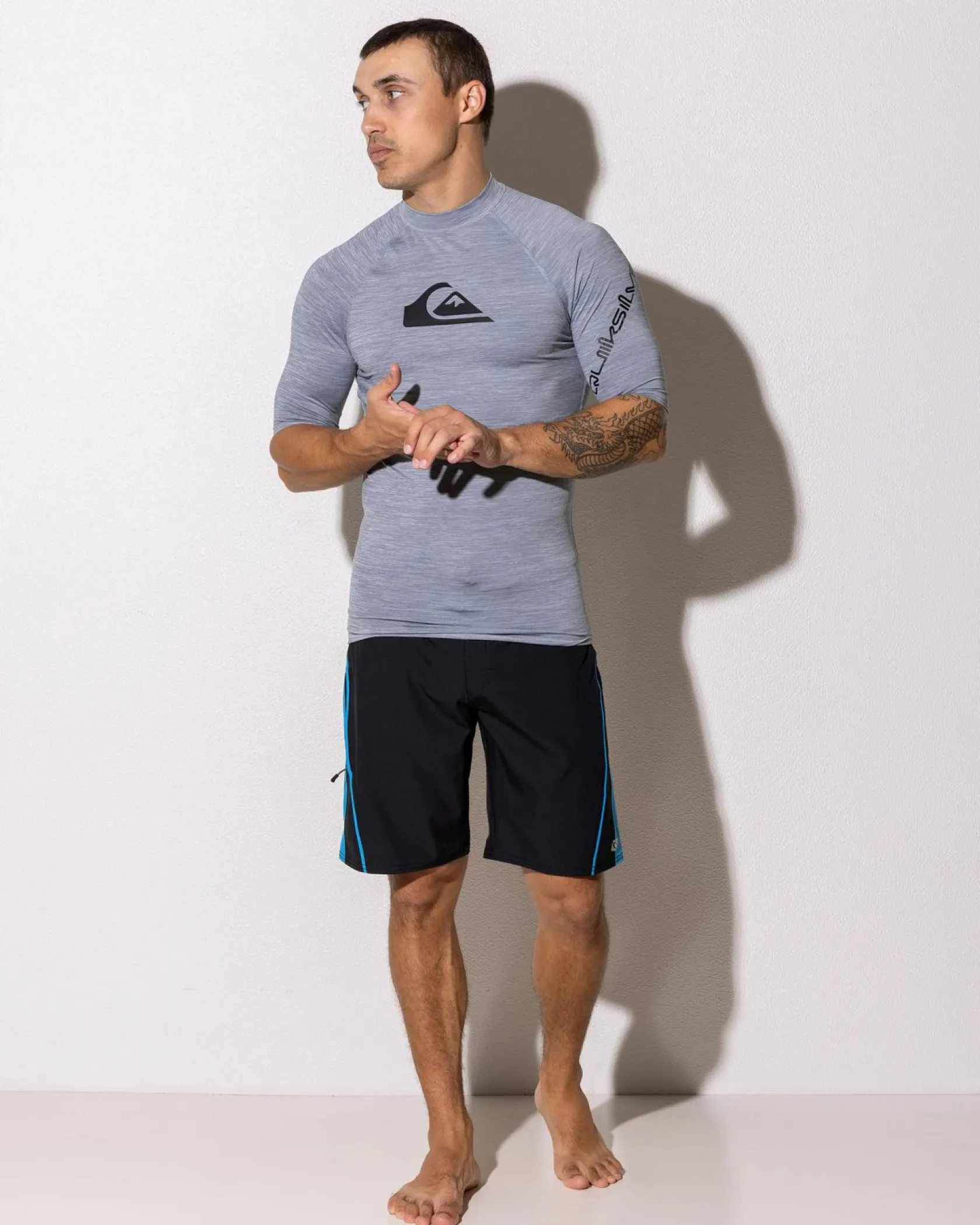 Quiksilver All Time Short Sleeve Rash Vest Quarry Heather New