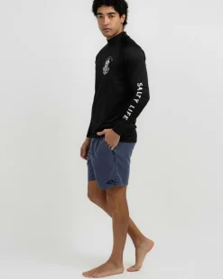 Salty Life Anchors Long Sleeve Rash Vest Black Outlet