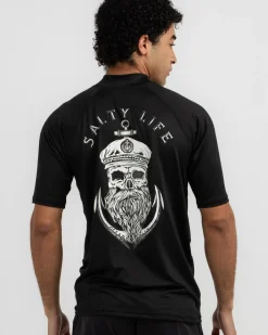 Salty Life Anchors Short Sleeve Rash Vest Black Hot