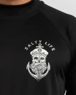 Salty Life Anchors Short Sleeve Rash Vest Black Hot