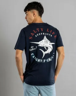 Salty Life Any Bites T-Shirt Navy Acid New