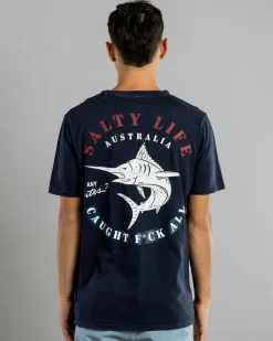 Salty Life Any Bites T-Shirt Navy Acid New