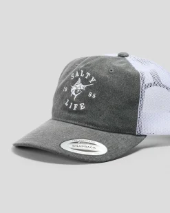 Salty Life Barnacle Trucker Cap Washed Black Denim Hot