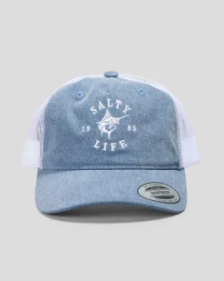 Salty Life Barnacle Trucker Cap Washed Blue Denim Discount