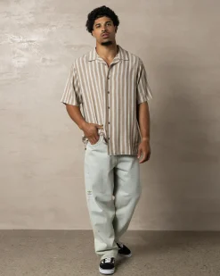 RVCA Beat Stripe Vintage Short Sleeve Shirt Ermine Hot