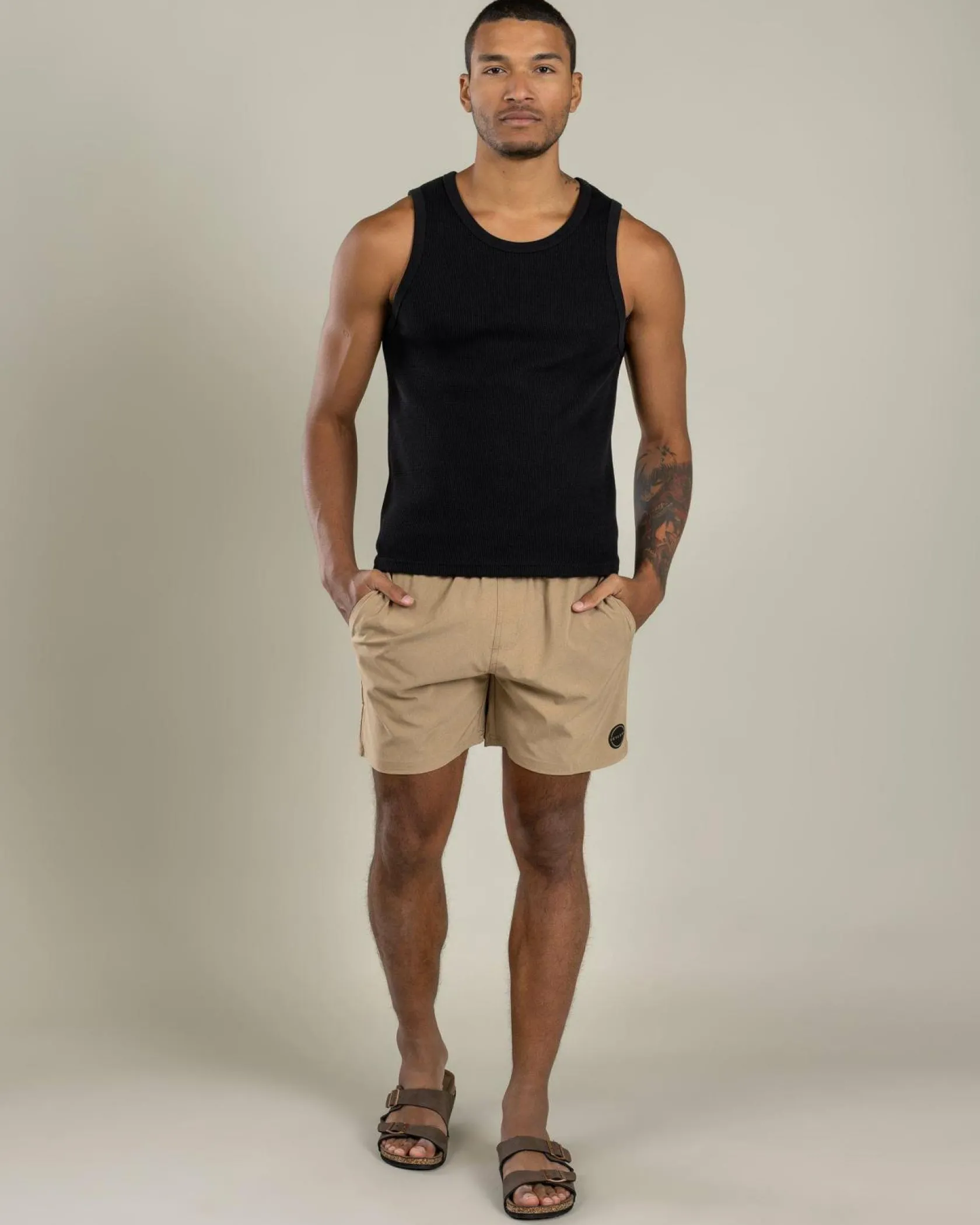 Skylark Bind Elastic Waist Shorts Tan Sale