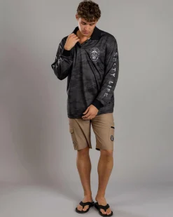 Salty Life Blackbeard Fishing Shirt Black Camo New