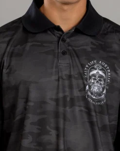 Salty Life Blackbeard Fishing Shirt Black Camo New