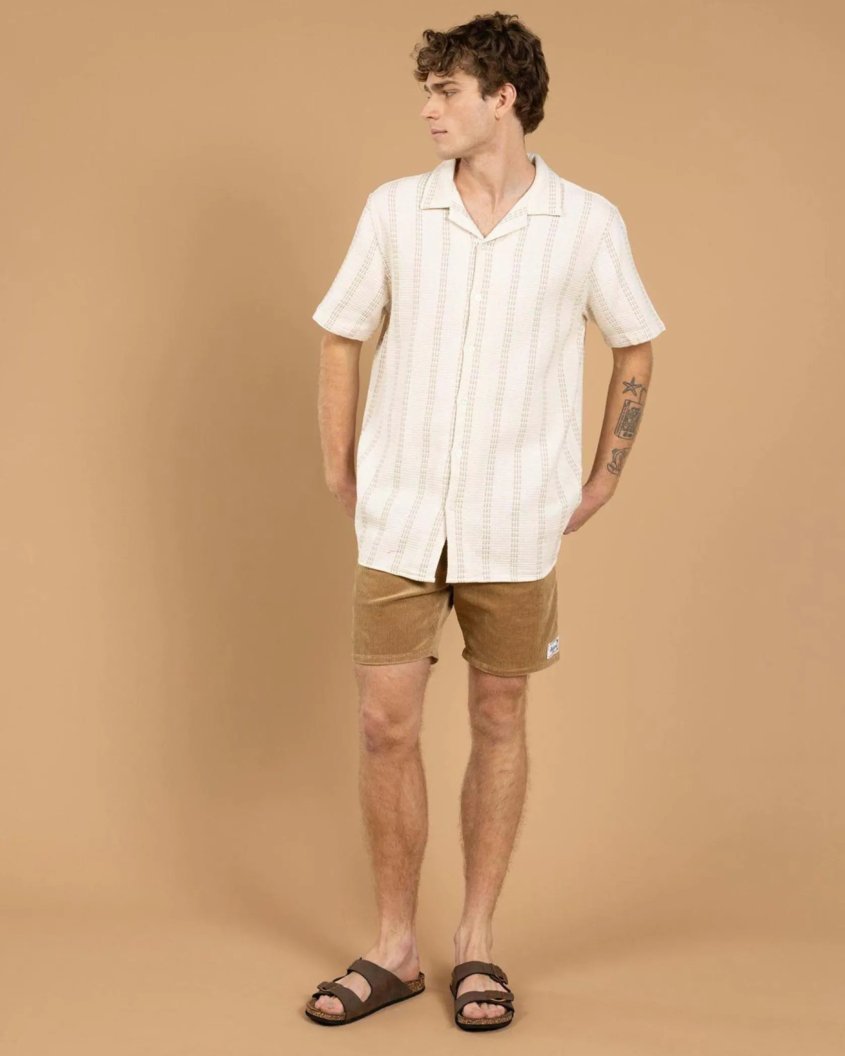 Skylark Bliss Short Sleeve Shirt Off White/tan Clearance