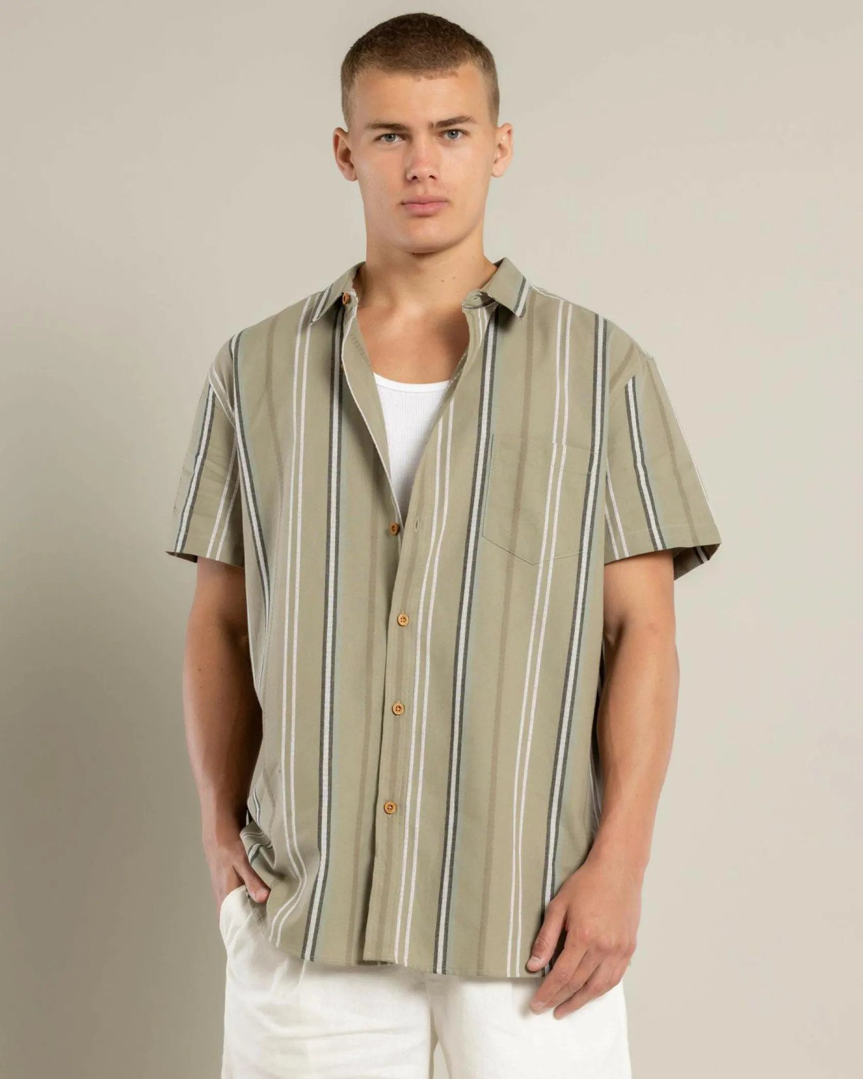 Lucid Botany Short Sleeve Shirt Olive Online