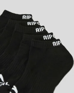 Rip Curl Brand Ankle Socks 5 Pack Black Best