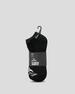 Rip Curl Brand Ankle Socks 5 Pack Black Best