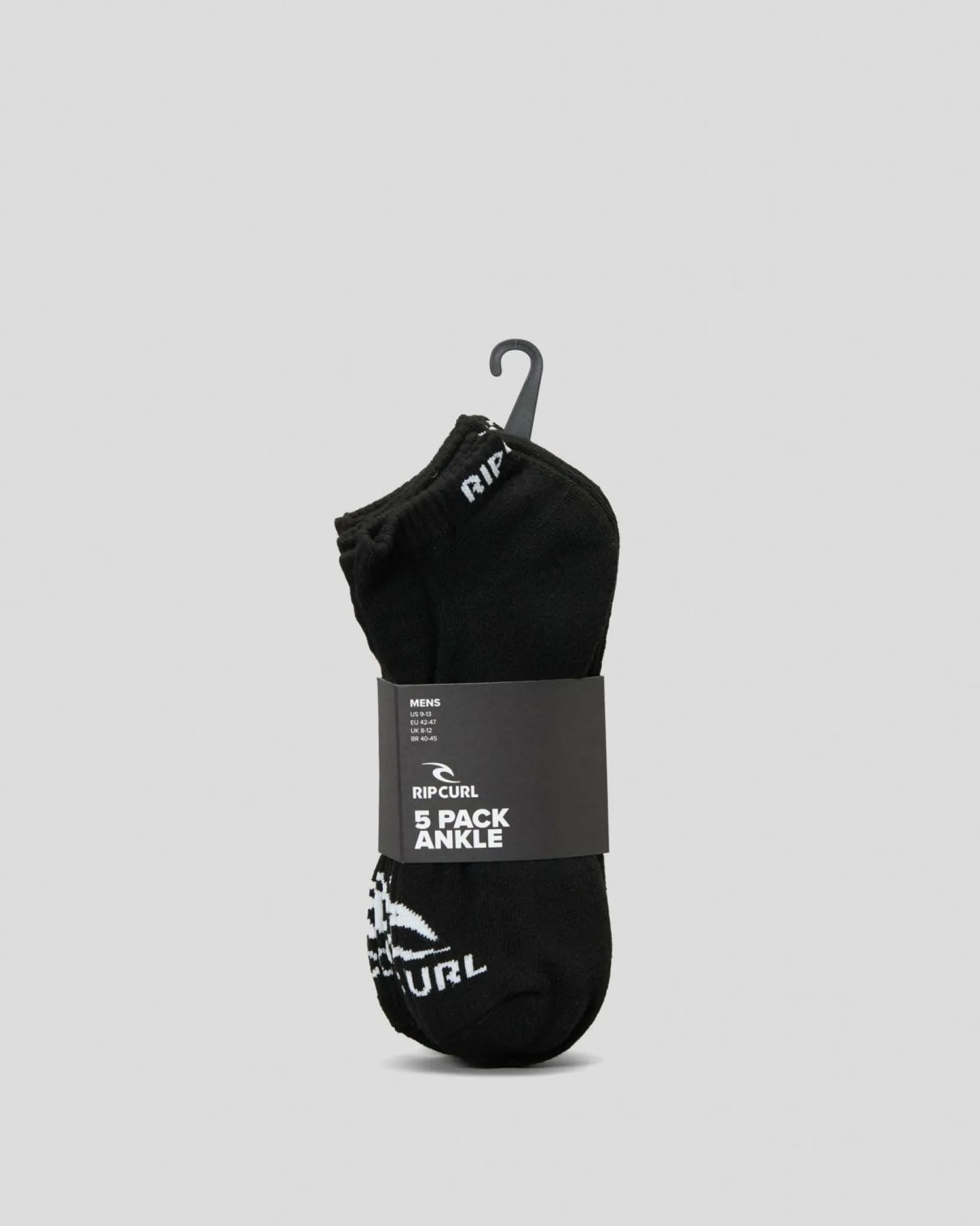 Rip Curl Brand Ankle Socks 5 Pack Black Best