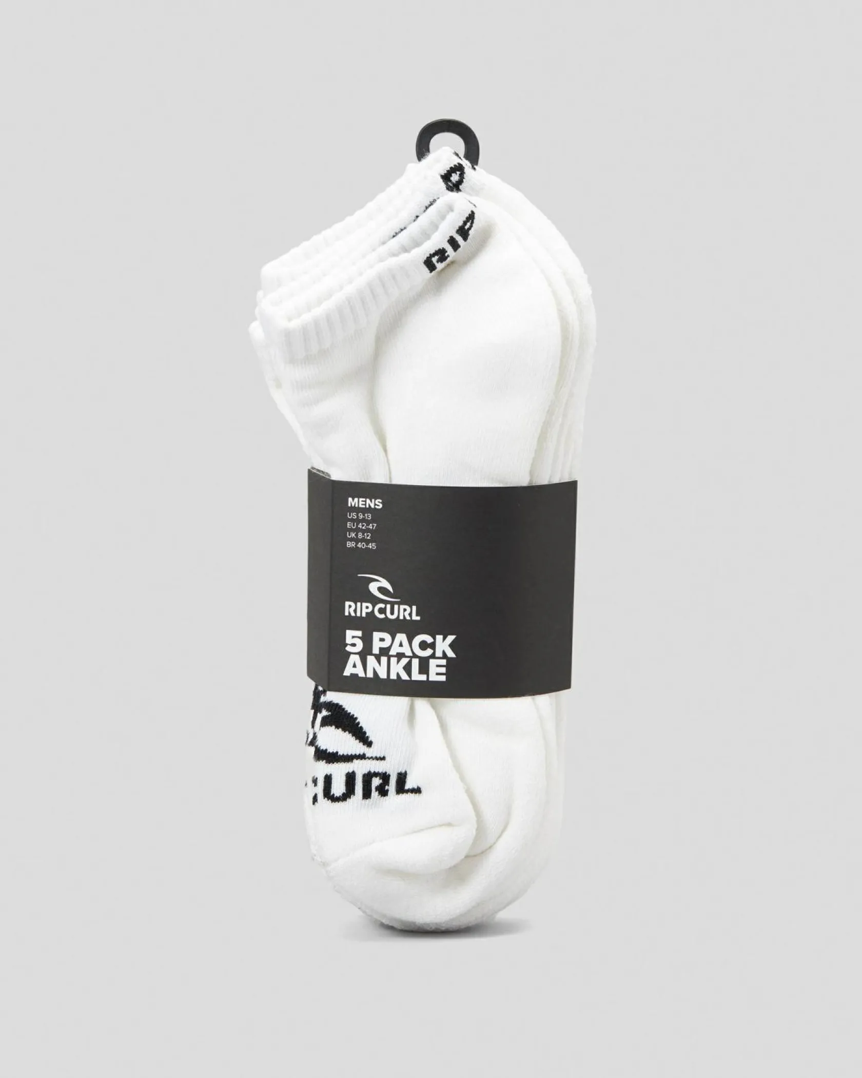 Rip Curl Brand Ankle Socks 5 Pack White New
