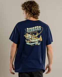 Ringers Western Buckin Barra Relaxed Fit T-Shirt Navy New