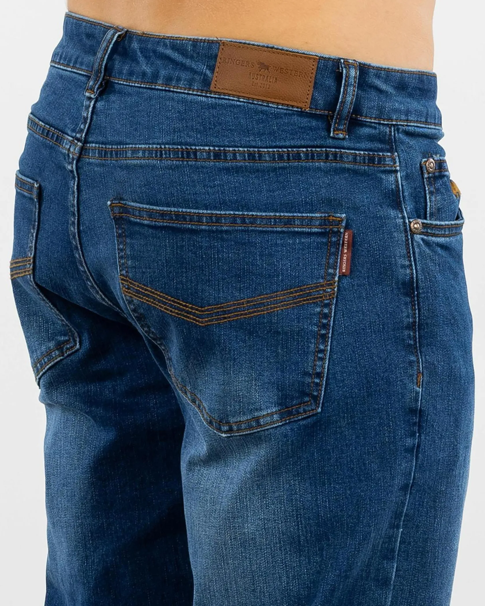 Ringers Western Burke Slim Taper Jeans Mid Blue Discount