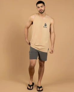 The Mad Hueys Captain Ship Faced Singlet Tan Clearance