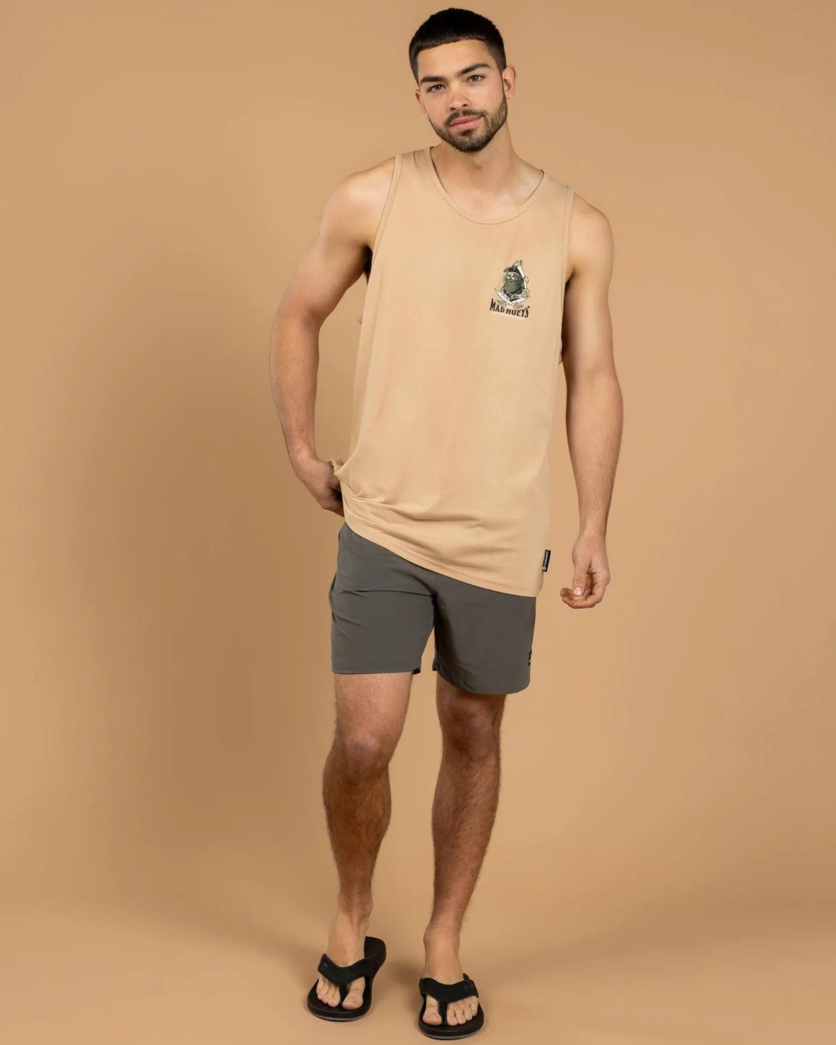 The Mad Hueys Captain Ship Faced Singlet Tan Clearance