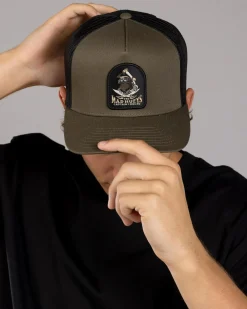 The Mad Hueys Captain Ship Faced Trucker Cap Olive Outlet