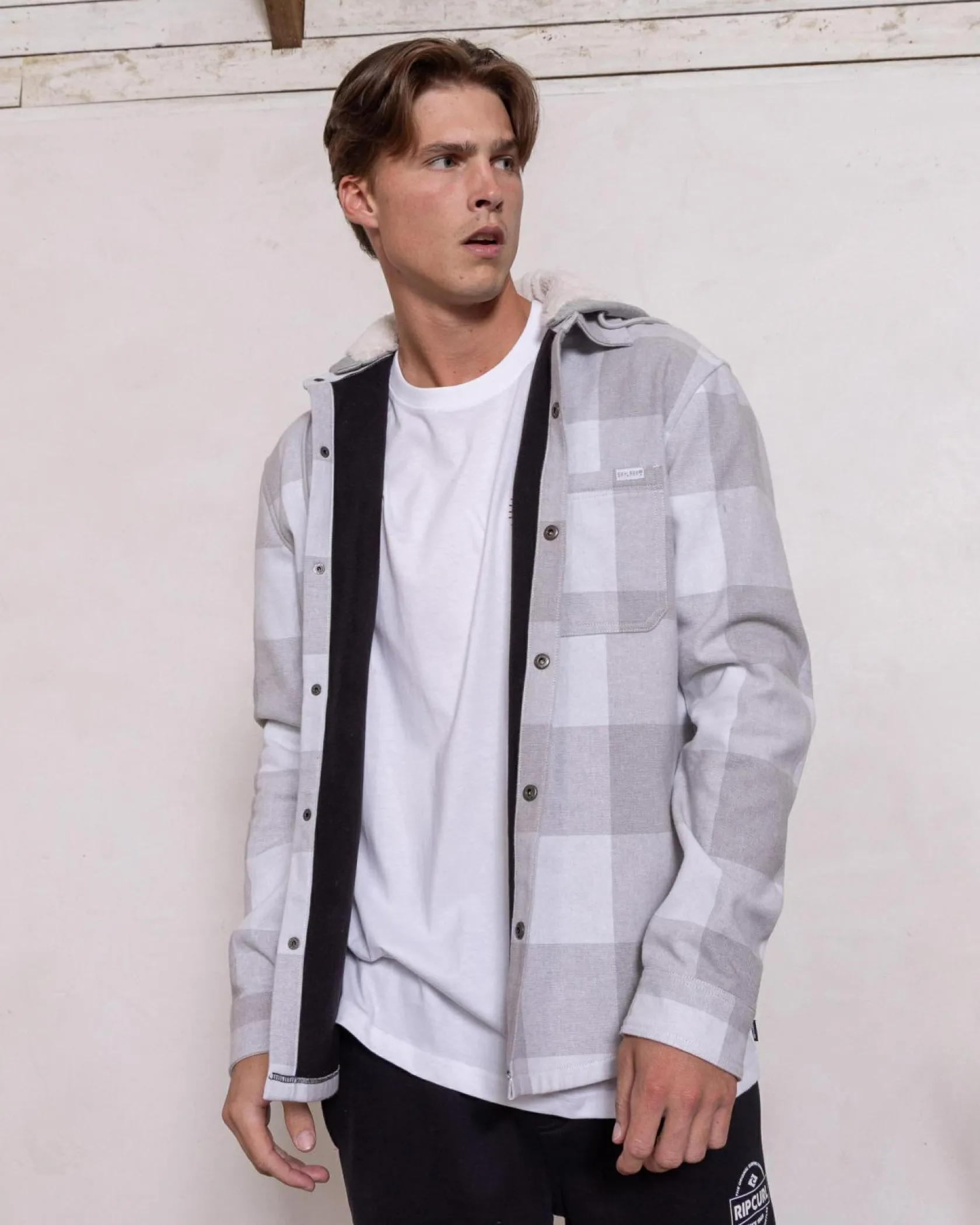 Skylark Checkout Flannel Long Sleeve Shirt Grey Check Discount