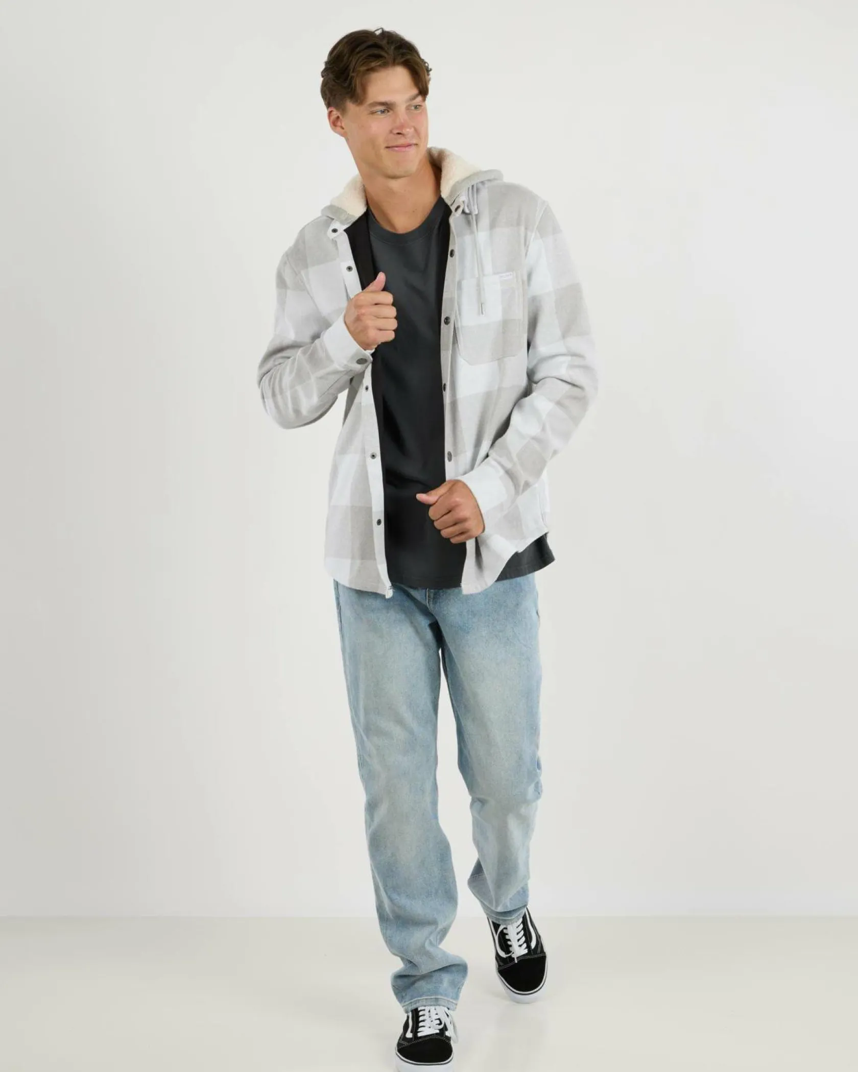 Skylark Checkout Flannel Long Sleeve Shirt Grey Check Discount