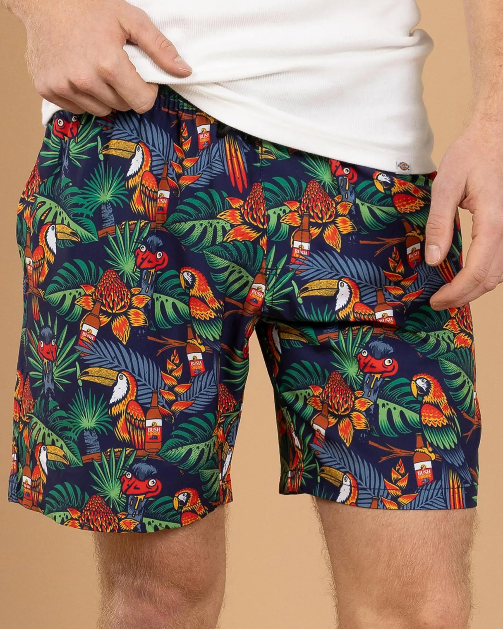 Bush Chook Chooked Out Beach Shorts Navy Hot