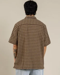 Rip Curl Classic Surf Check Short Sleeve Shirt Khaki Rock Discount