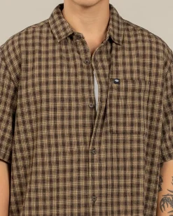 Rip Curl Classic Surf Check Short Sleeve Shirt Khaki Rock Discount