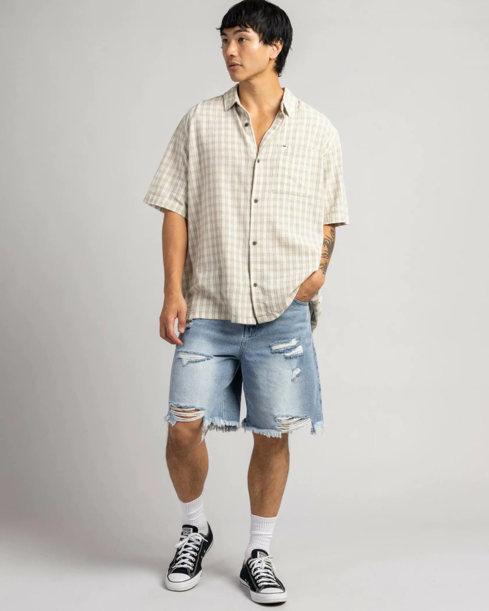Rip Curl Classic Surf Check Short Sleeve Shirt Bone New