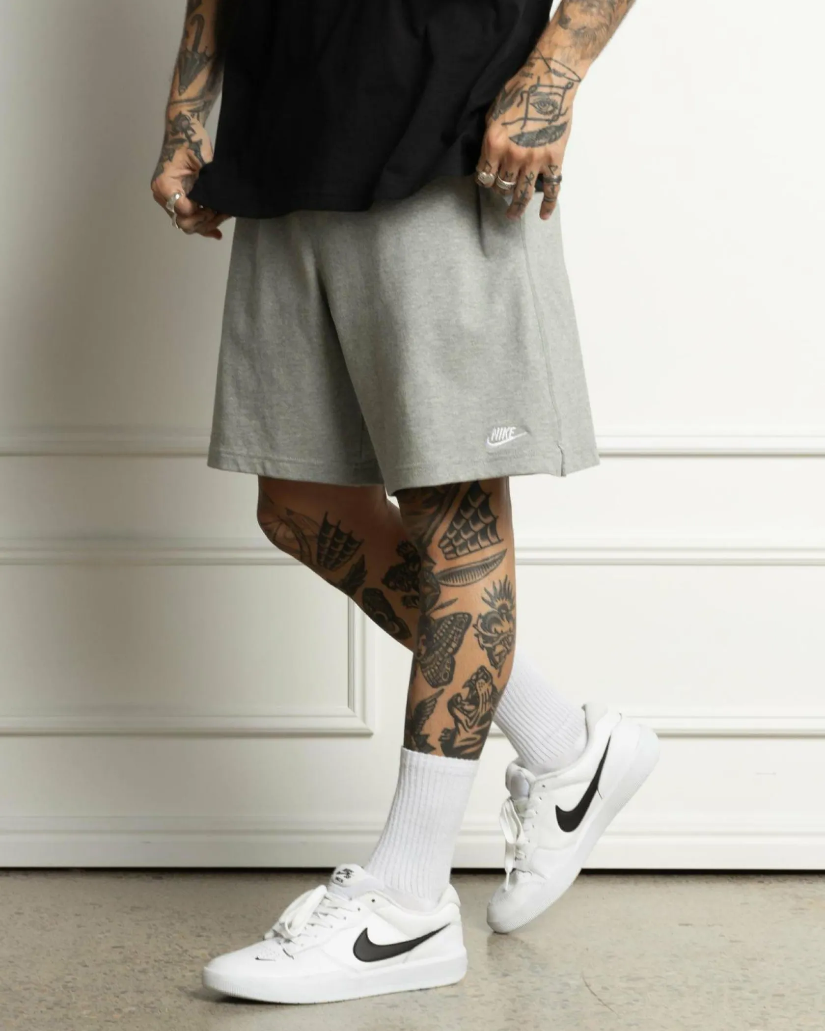 Nike Club Knit Shorts Dk Grey Heather/white Outlet