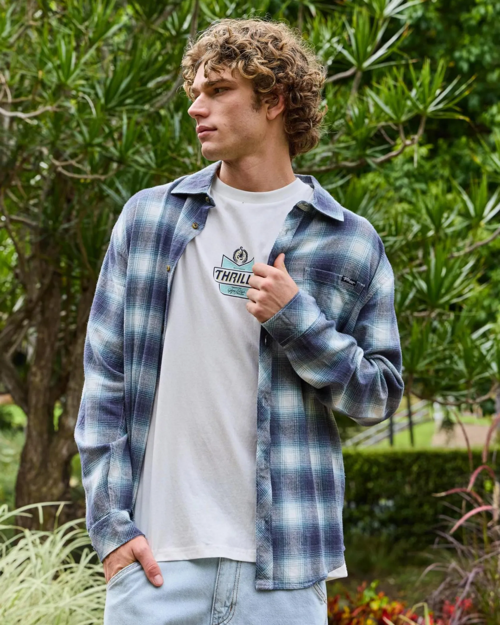 Billabong Coastline Flannel Overcast Blue Plaid Hot