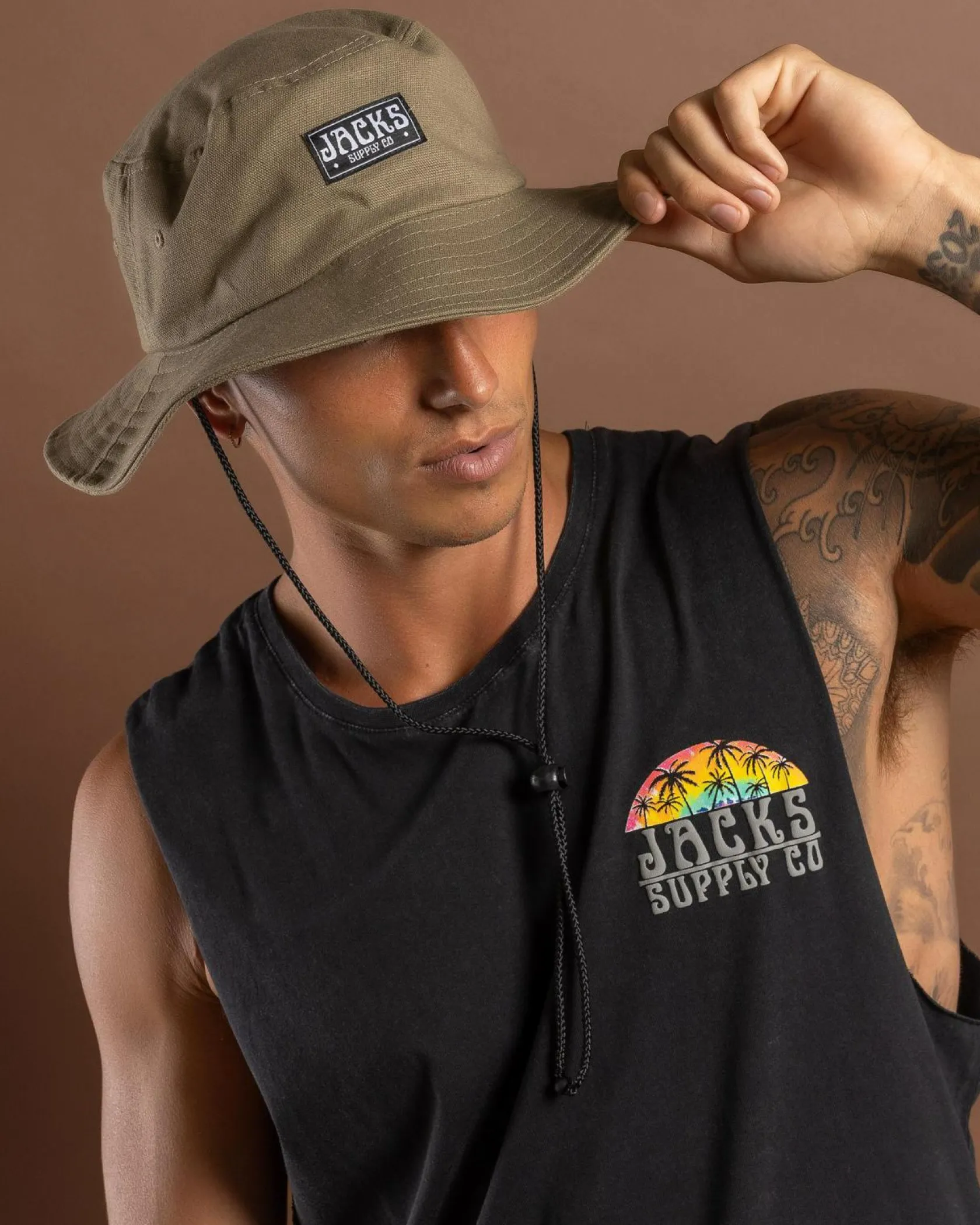Jacks Contour Wide Brim Hat Olive Online