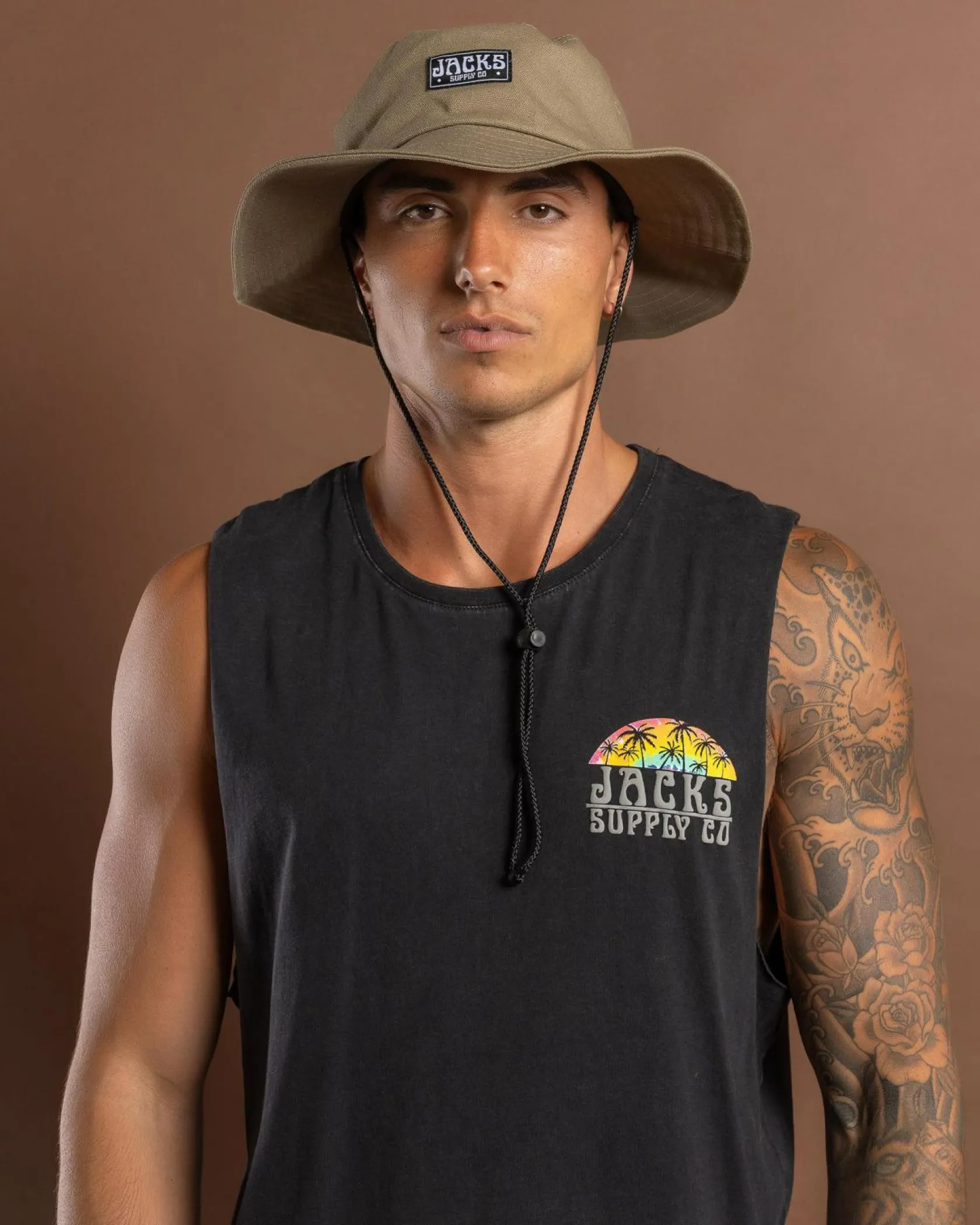 Jacks Contour Wide Brim Hat Olive Online