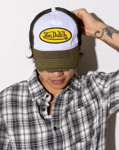 Von Dutch Contrast Wash Trucker Cap Moss White Online