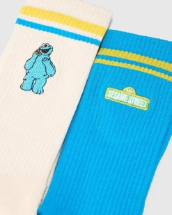 FOOT-IES Cookie Monster Sneaker Sock 2 Pack Cream/blue