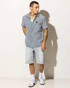 RVCA Dayshift Stripe II Short Sleeve Shirt Chambray Online