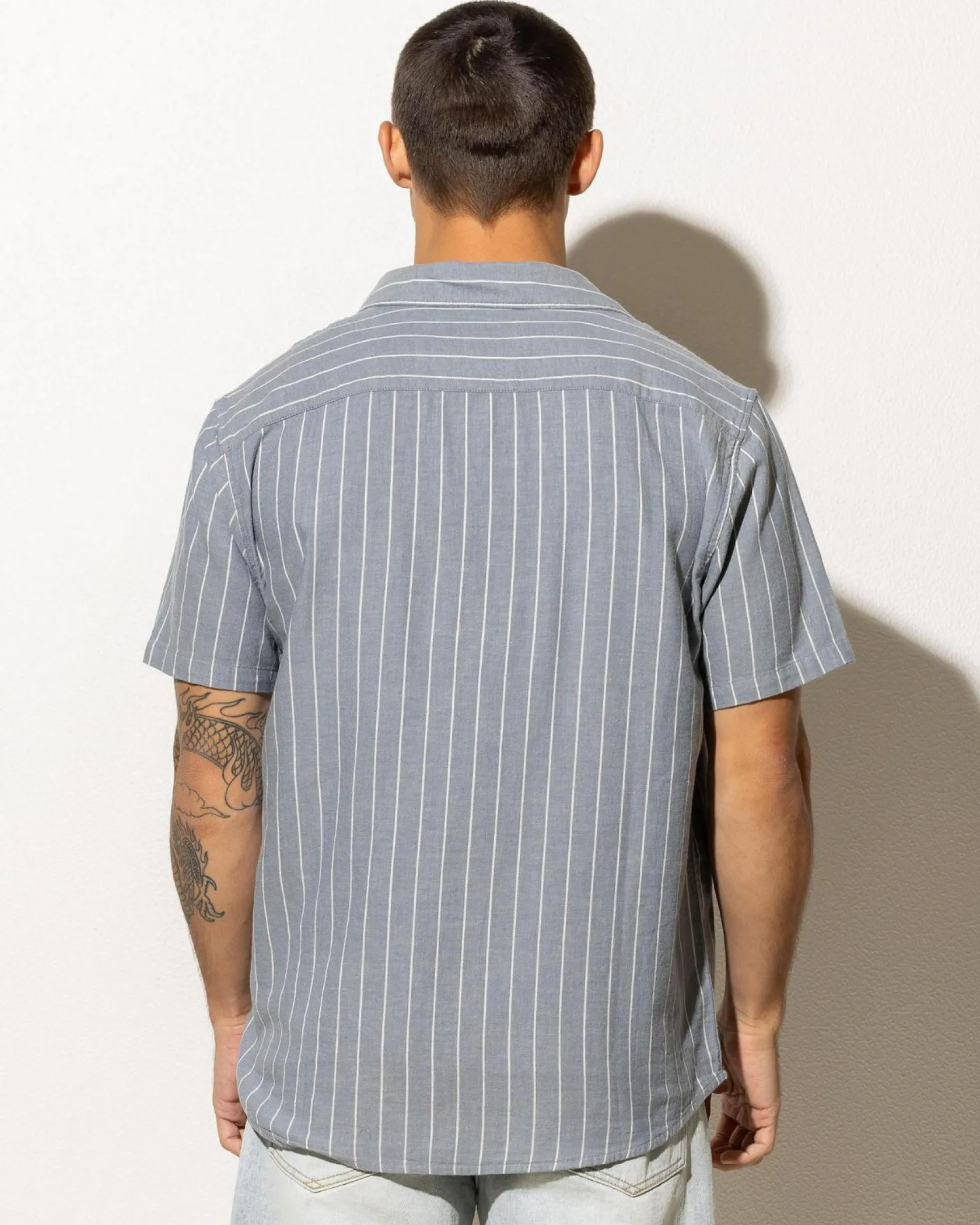 RVCA Dayshift Stripe II Short Sleeve Shirt Chambray Online