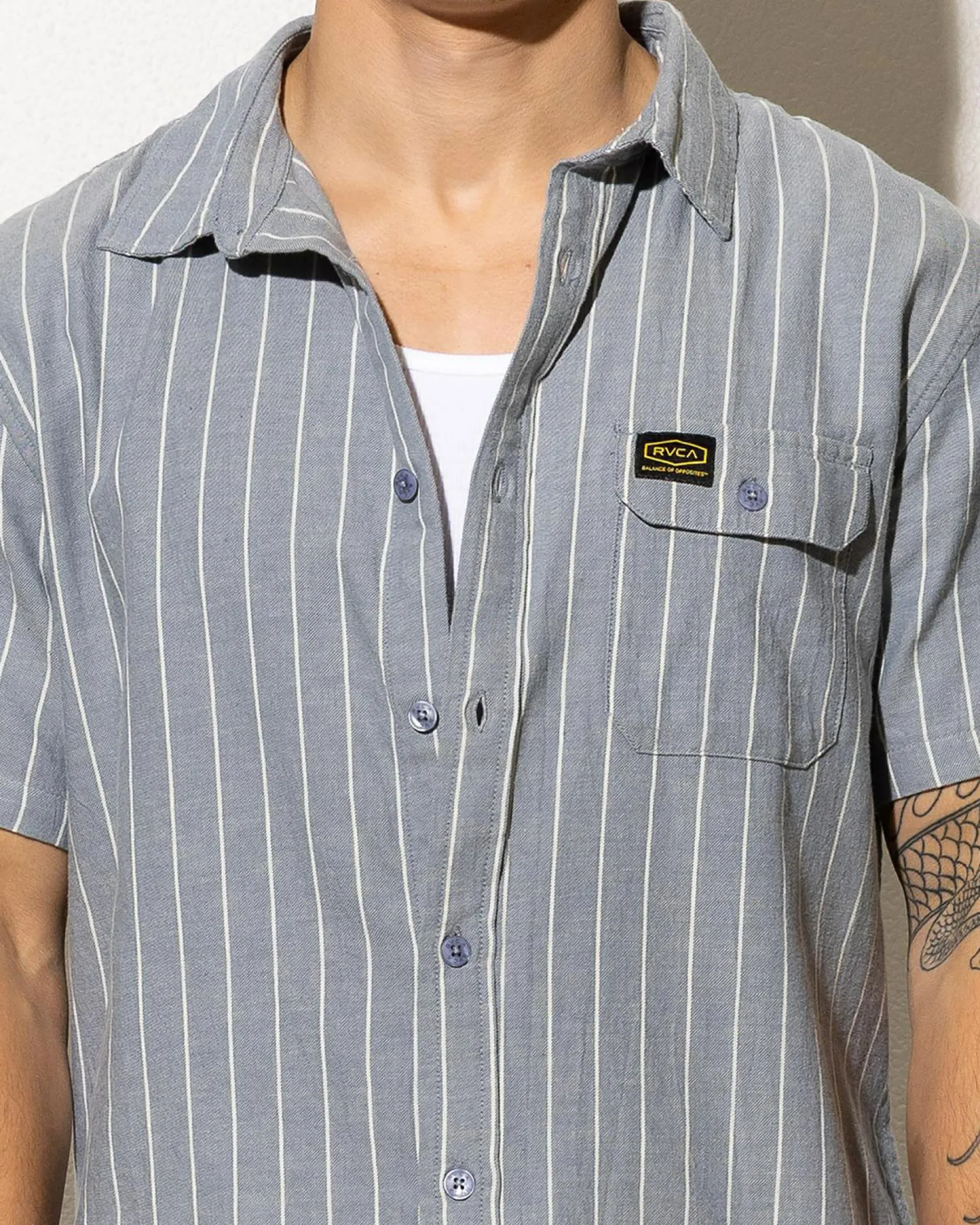 RVCA Dayshift Stripe II Short Sleeve Shirt Chambray Online