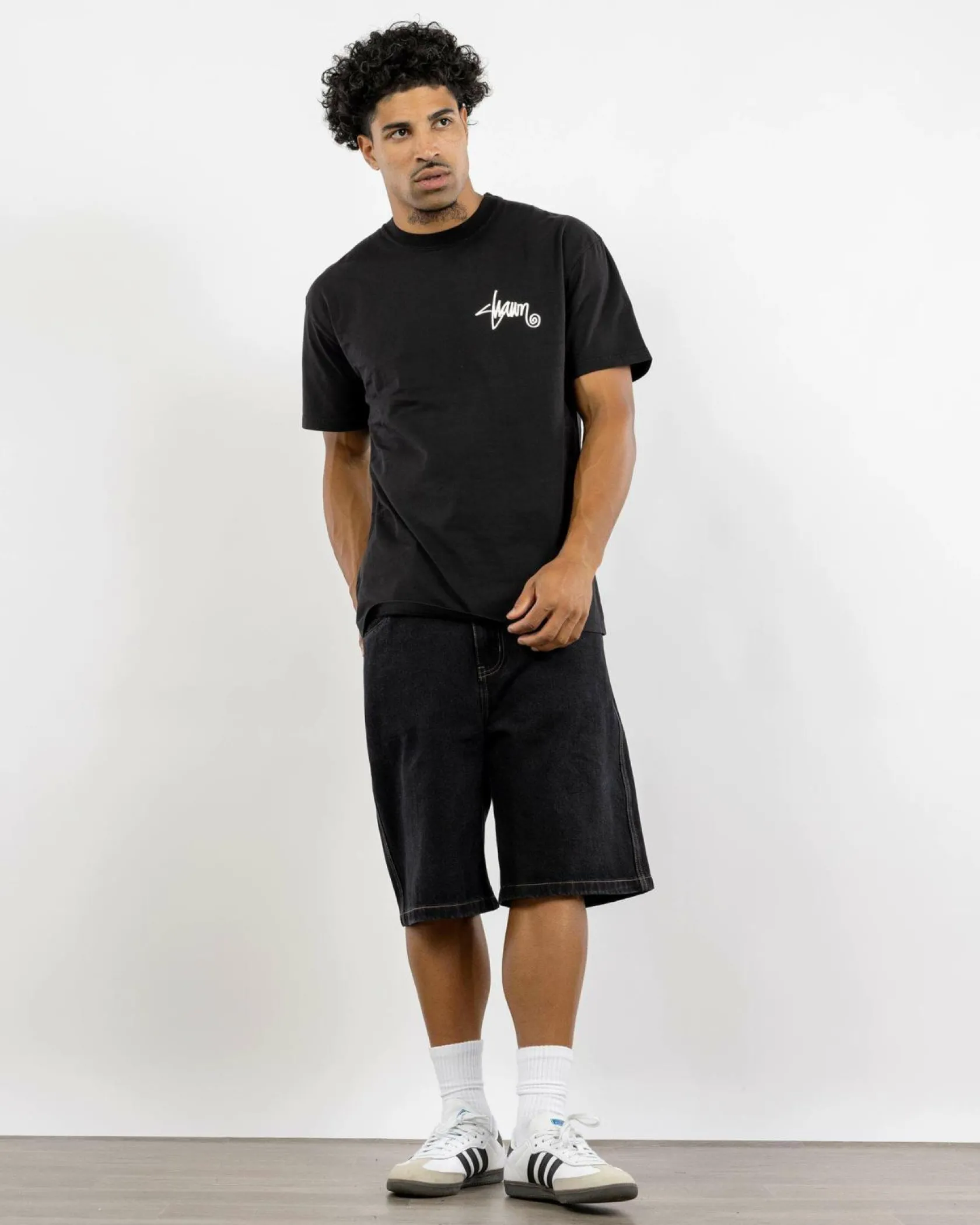 S-Double Denim Standard Shorts Black Wash Discount