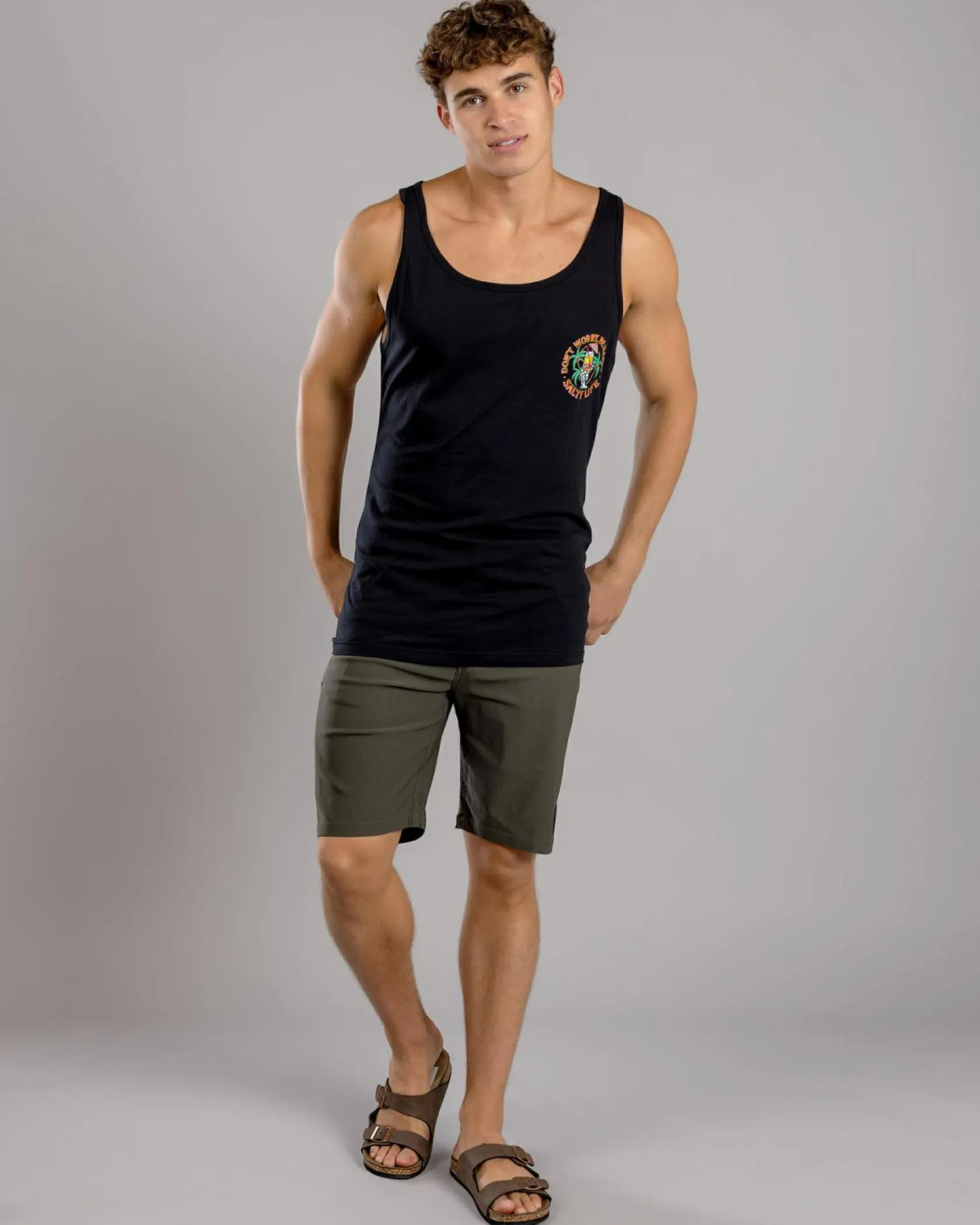 Salty Life Don't Worry Singlet Black Discount