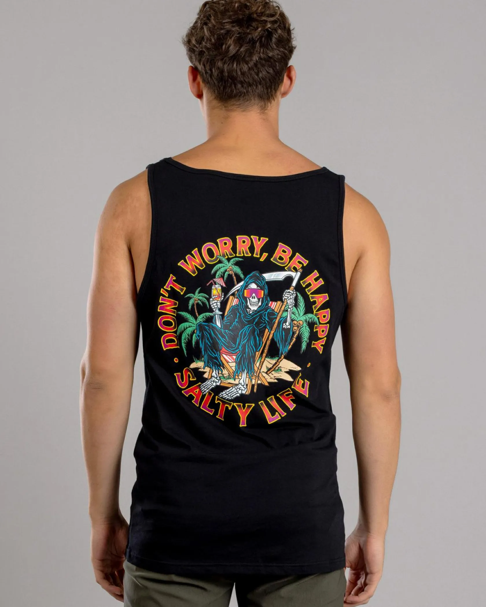 Salty Life Don't Worry Singlet Black Discount