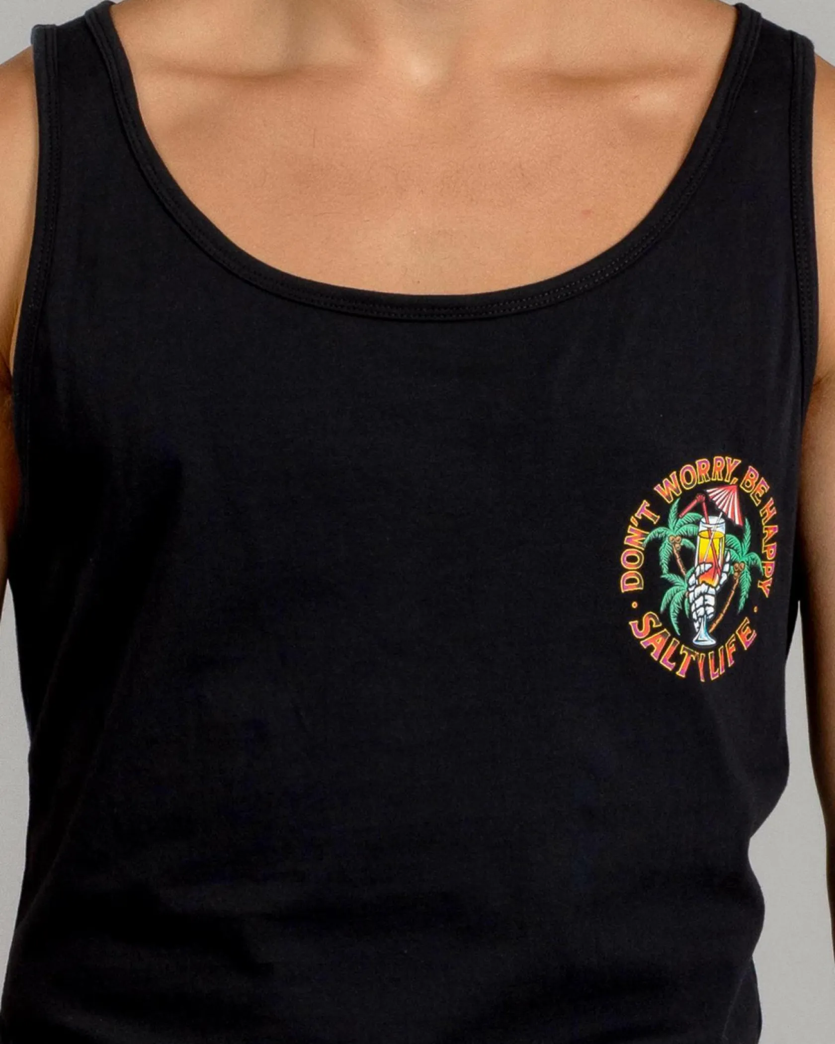 Salty Life Don't Worry Singlet Black Discount