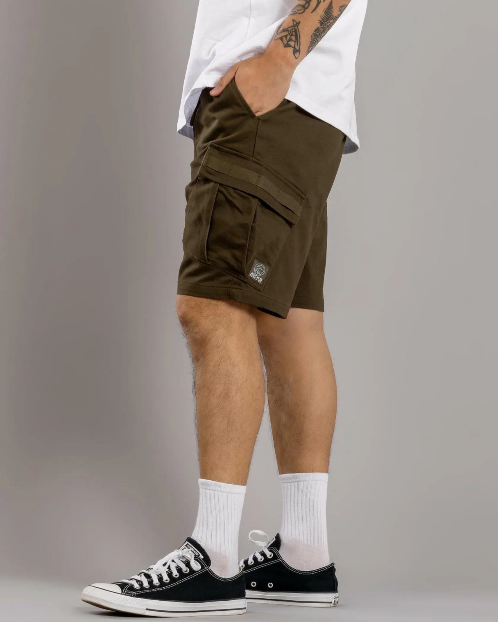 Jacks Edition Elastic Waist Shorts Olive Outlet