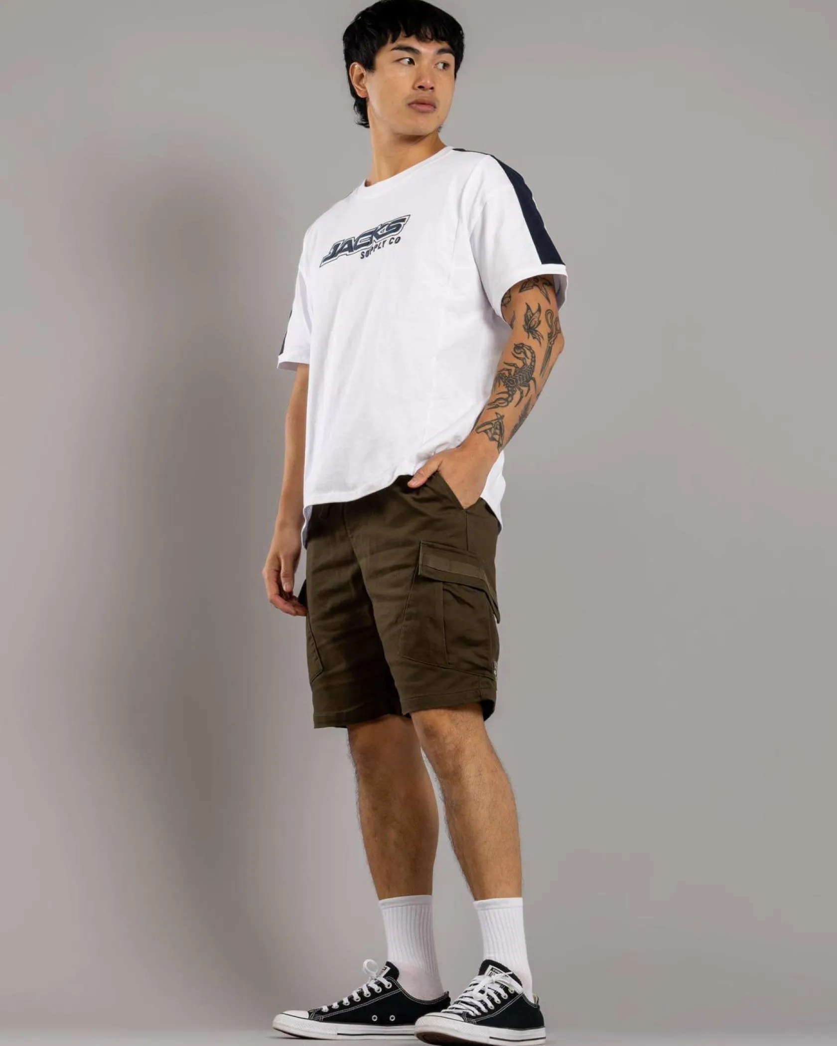 Jacks Edition Elastic Waist Shorts Olive Outlet