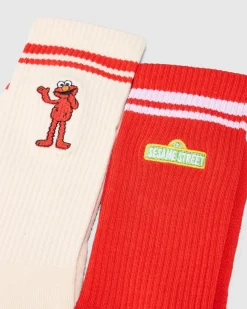 FOOT-IES Elmo Sneaker Sock 2 Pack Cream/red Clearance