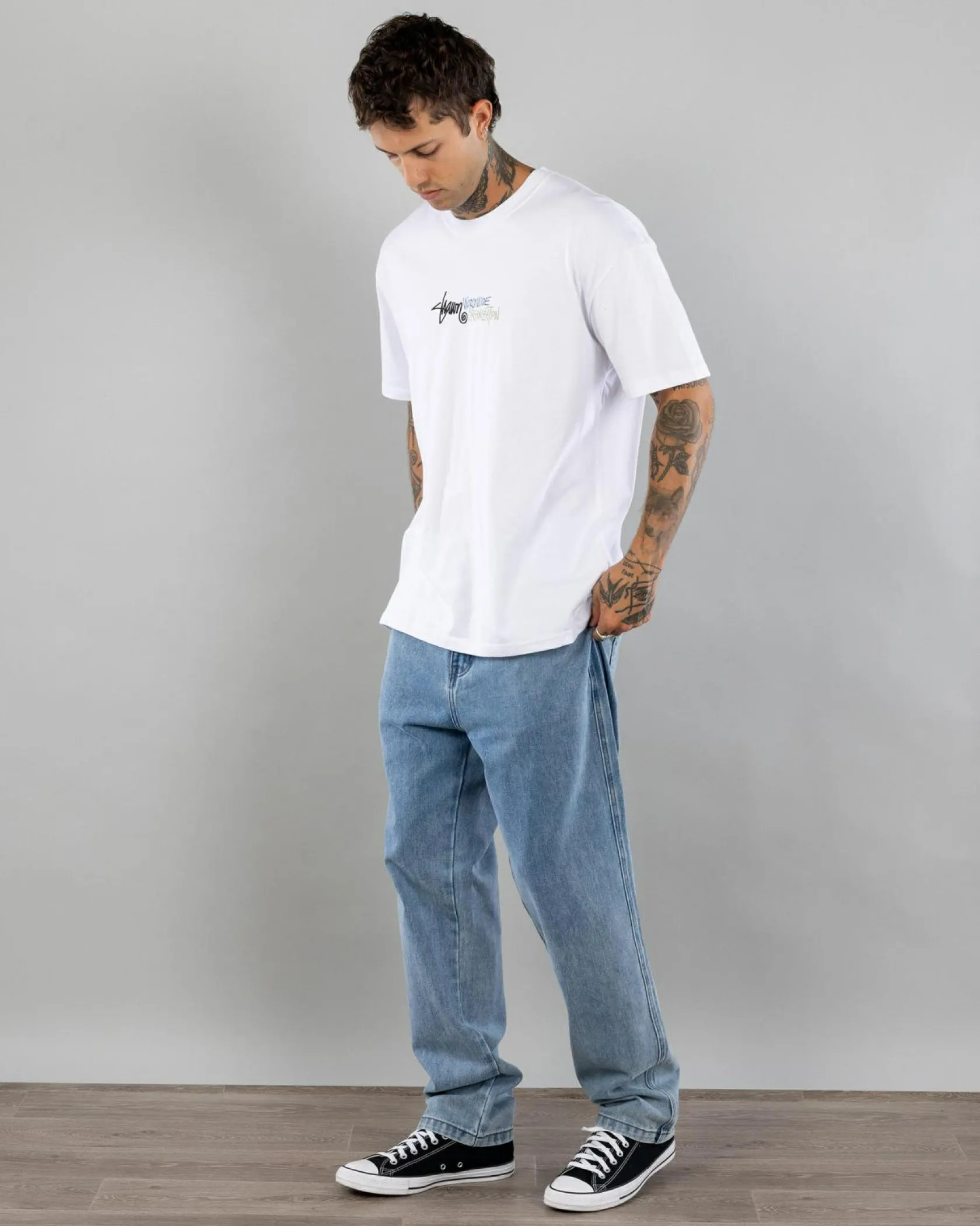 S-Double Embroided Denim Standard Jeans Fade Wash New