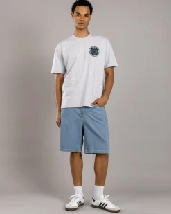 S-Double Embroidered Denim Shorts Mid Blue Hot